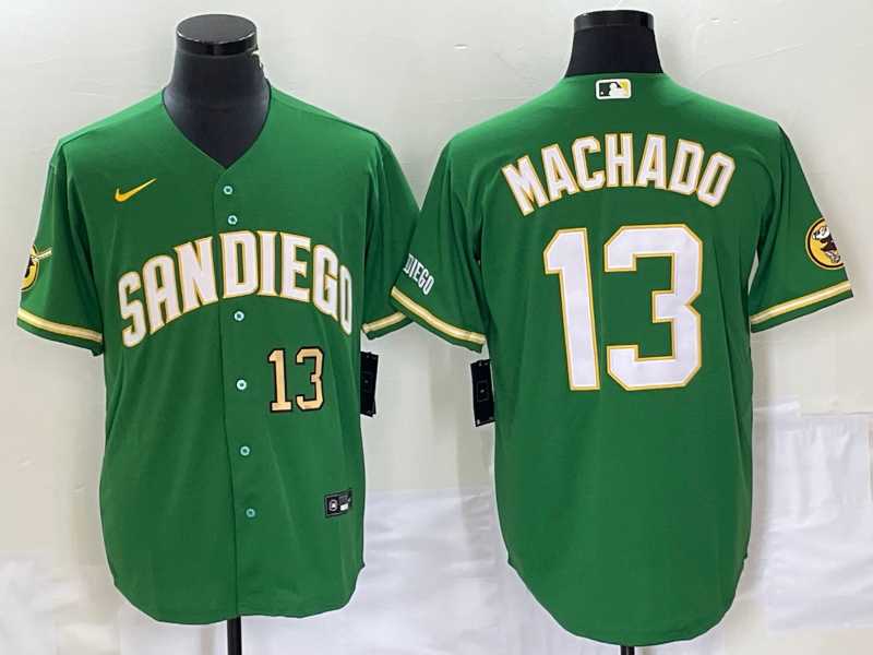 Men's San Diego Padres #13 Manny Machado Number Green Cool Base Stitched Baseball Jersey